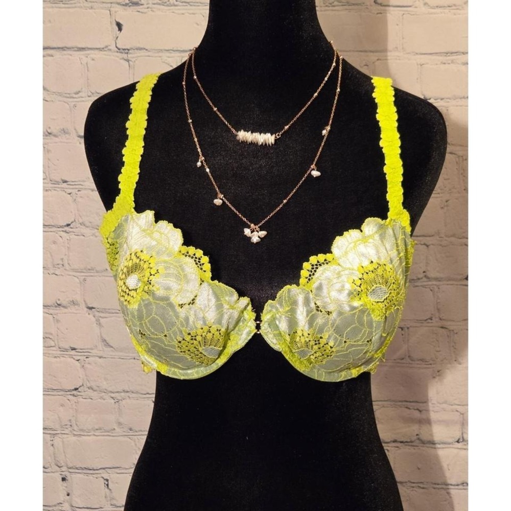 Savage X Fenty NWT 38D‎ Unlined Lace Demi Bra In Seashell Blue Poppilicious Lace